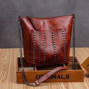 Women's Soft Leather Handbag High Quality Rivet Women Shoulder Bag Shopper Tote Bucket Bag