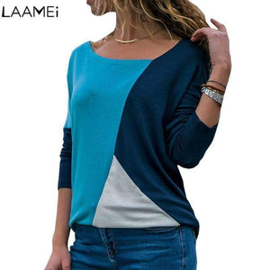 Planet Gates Women's Top T-Shirt Blusas Loose Shirts Plus Size Pullover Splicing Contrast Round Neck Casual Long Sleeve Shirt