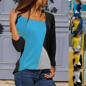 Planet Gates Women's Top T-Shirt Blusas Loose Shirts Plus Size Pullover Splicing Contrast Round Neck Casual Long Sleeve Shirt