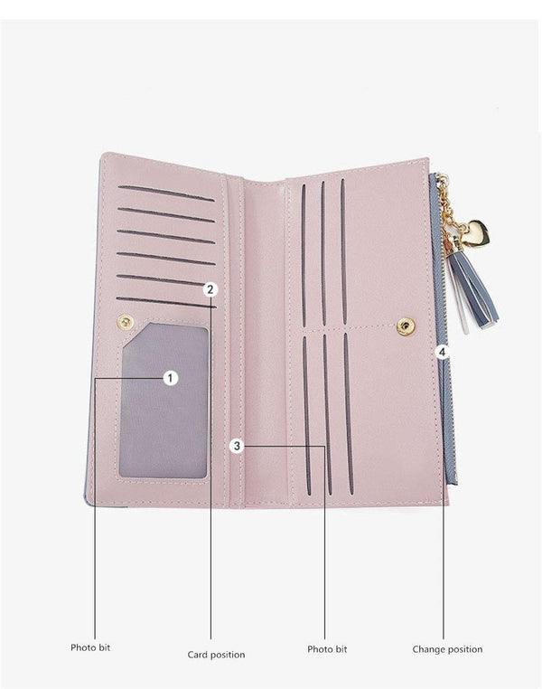 Planet Gates Women's Wallet Ladies Leather PU Purses Hasp Clutch Long Zipper Phone Holder  Female Wallets Tassel Coin Pocket Card Money