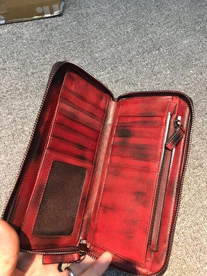 Planet Gates Women's wallet Retro flowers female long zipper wallets real genuine leather handbag card holder coins purses phone bag