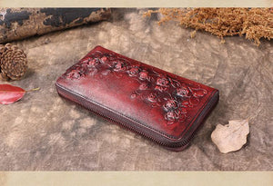 Planet Gates Women's wallet Retro flowers female long zipper wallets real genuine leather handbag card holder coins purses phone bag