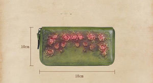 Planet Gates Women's wallet Retro flowers female long zipper wallets real genuine leather handbag card holder coins purses phone bag