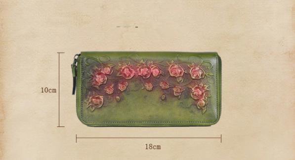 Planet Gates Women's wallet Retro flowers female long zipper wallets real genuine leather handbag card holder coins purses phone bag