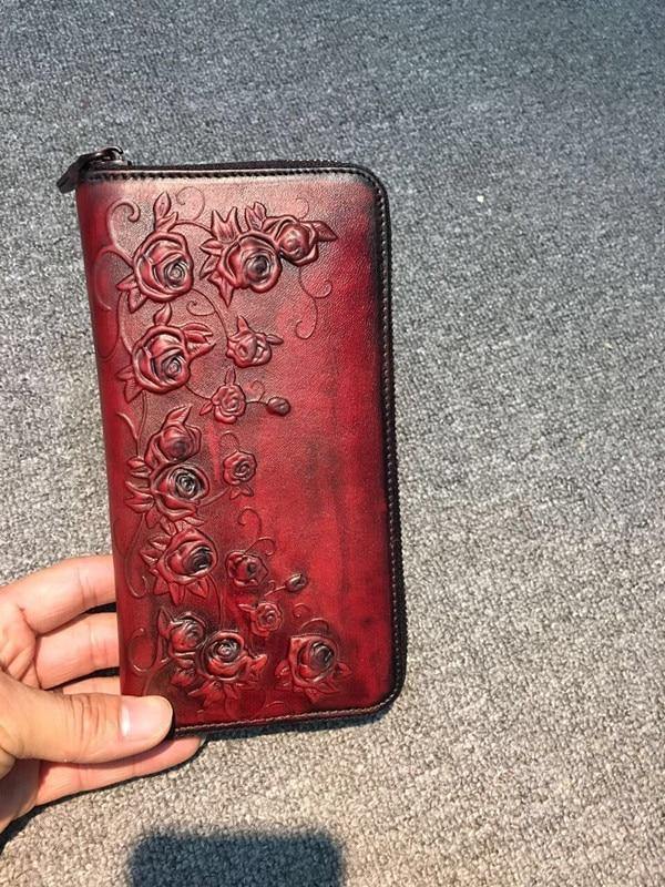 Planet Gates Women's wallet Retro flowers female long zipper wallets real genuine leather handbag card holder coins purses phone bag