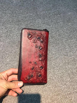 Planet Gates Women's wallet Retro flowers female long zipper wallets real genuine leather handbag card holder coins purses phone bag