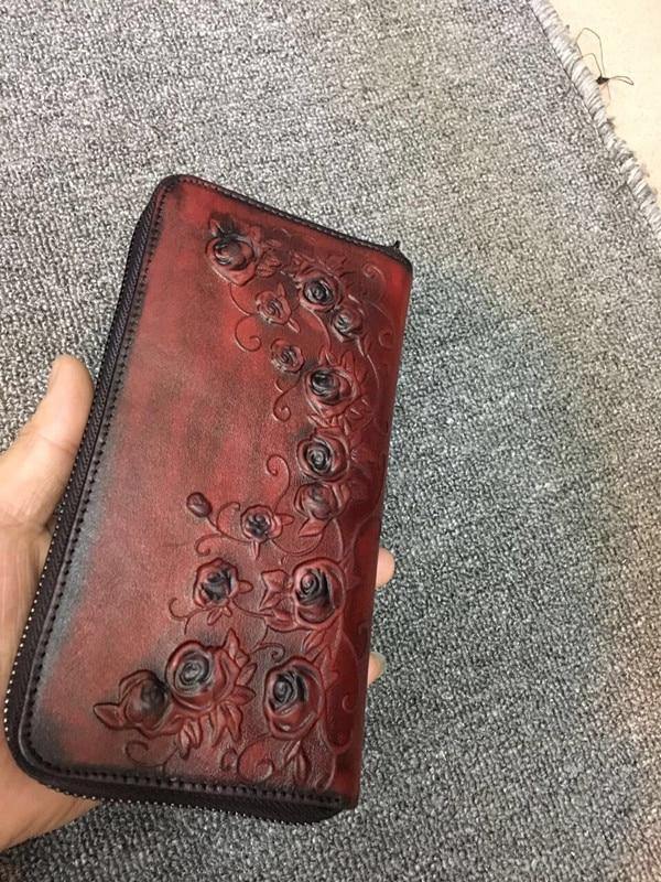 Planet Gates Women's wallet Retro flowers female long zipper wallets real genuine leather handbag card holder coins purses phone bag