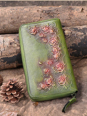 Planet Gates Women's wallet Retro flowers female long zipper wallets real genuine leather handbag card holder coins purses phone bag