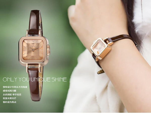 Planet Gates Women's Watch Japan Quartz Hours Fine Fashion Dress Bracelet Leather Lovely Mini Candy Square Cute Girl Gift Julius