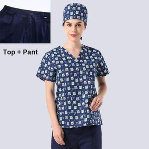 Planet Gates Women Scrub Sets 3 / S Hospital Clothing Man Woman Medical Scrub Top V Neck Printing Color Pet Doctors Operation Top Uniforms Top and Pant 2pcs