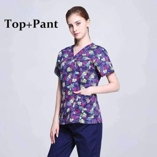 Planet Gates Women Scrub Sets 4 / S Hospital Clothing Man Woman Medical Scrub Top V Neck Printing Color Pet Doctors Operation Top Uniforms Top and Pant 2pcs