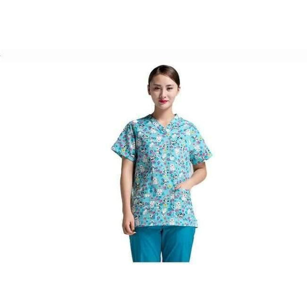 Planet Gates Women Scrub Sets 5 / S Hospital Clothing Man Woman Medical Scrub Top V Neck Printing Color Pet Doctors Operation Top Uniforms Top and Pant 2pcs