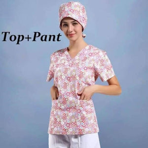 Planet Gates Women Scrub Sets 6 / S Hospital Clothing Man Woman Medical Scrub Top V Neck Printing Color Pet Doctors Operation Top Uniforms Top and Pant 2pcs