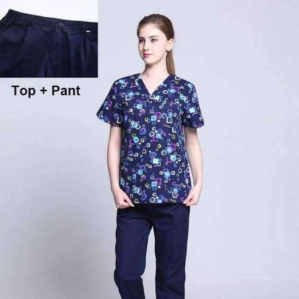 Planet Gates Women Scrub Sets / S Hospital Clothing Man Woman Medical Scrub Top V Neck Printing Color Pet Doctors Operation Top Uniforms Top and Pant 2pcs