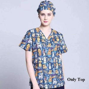 Planet Gates Women Scrub Top 1 / S Hospital Clothing Man Woman Medical Scrub Top V Neck Printing Color Pet Doctors Operation Top Uniforms Top and Pant 2pcs