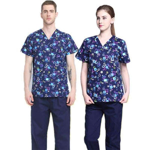 Planet Gates Women Scrub Top / S Hospital Clothing Man Woman Medical Scrub Top V Neck Printing Color Pet Doctors Operation Top Uniforms Top and Pant 2pcs