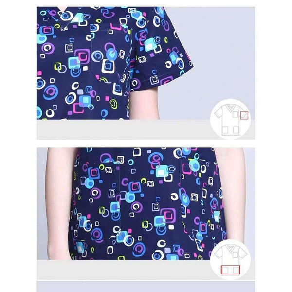 Planet Gates Women Scrub Top / S Hospital Clothing Man Woman Medical Scrub Top V Neck Printing Color Pet Doctors Operation Top Uniforms Top and Pant 2pcs