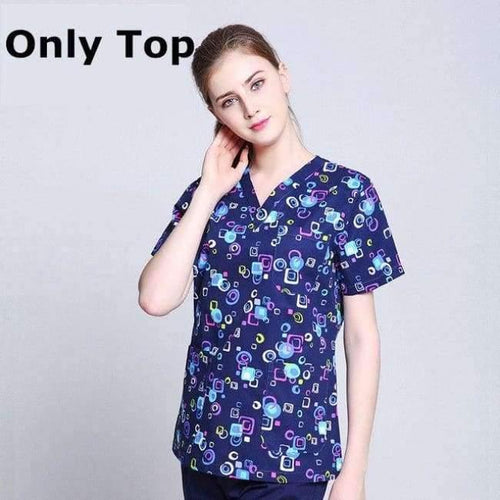 Planet Gates Women Scrub Top / S Hospital Clothing Man Woman Medical Scrub Top V Neck Printing Color Pet Doctors Operation Top Uniforms Top and Pant 2pcs