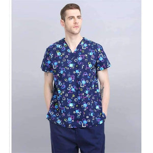 Planet Gates Women Scrub Top / S Hospital Clothing Man Woman Medical Scrub Top V Neck Printing Color Pet Doctors Operation Top Uniforms Top and Pant 2pcs