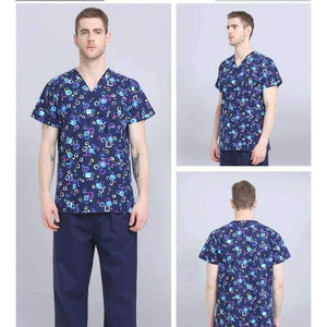 Planet Gates Women Scrub Top / S Hospital Clothing Man Woman Medical Scrub Top V Neck Printing Color Pet Doctors Operation Top Uniforms Top and Pant 2pcs