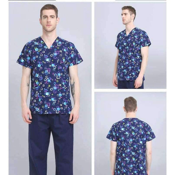 Planet Gates Women Scrub Top / S Hospital Clothing Man Woman Medical Scrub Top V Neck Printing Color Pet Doctors Operation Top Uniforms Top and Pant 2pcs