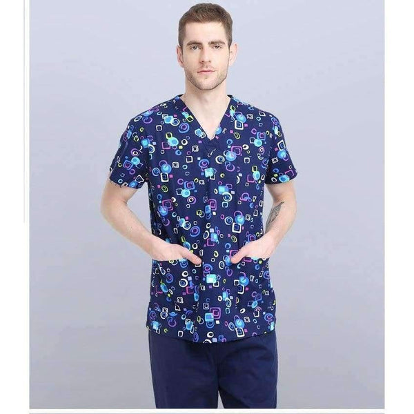 Planet Gates Women Scrub Top / S Hospital Clothing Man Woman Medical Scrub Top V Neck Printing Color Pet Doctors Operation Top Uniforms Top and Pant 2pcs