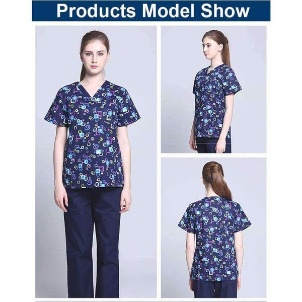 Planet Gates Women Scrub Top / S Hospital Clothing Man Woman Medical Scrub Top V Neck Printing Color Pet Doctors Operation Top Uniforms Top and Pant 2pcs