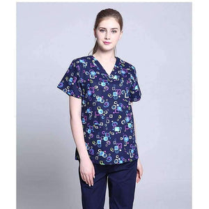 Planet Gates Women Scrub Top / S Hospital Clothing Man Woman Medical Scrub Top V Neck Printing Color Pet Doctors Operation Top Uniforms Top and Pant 2pcs
