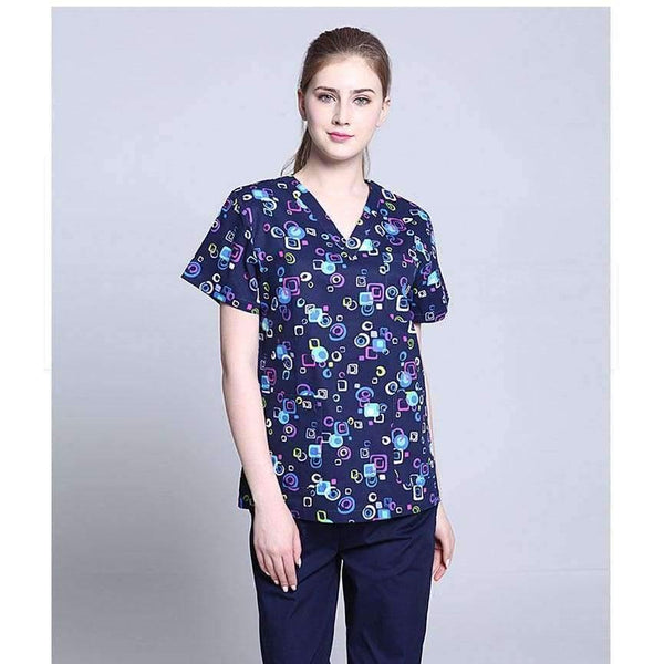 Planet Gates Women Scrub Top / S Hospital Clothing Man Woman Medical Scrub Top V Neck Printing Color Pet Doctors Operation Top Uniforms Top and Pant 2pcs