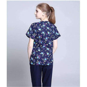 Planet Gates Women Scrub Top / S Hospital Clothing Man Woman Medical Scrub Top V Neck Printing Color Pet Doctors Operation Top Uniforms Top and Pant 2pcs