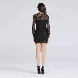 Planet Gates Women Sexy Bodycon Lace Dress 3/4 Sleeve V Neck Party Dresses Hollow Out Black Mini Dress Girl Dresses