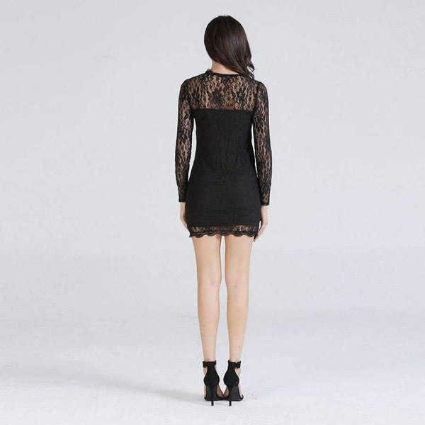 Planet Gates Women Sexy Bodycon Lace Dress 3/4 Sleeve V Neck Party Dresses Hollow Out Black Mini Dress Girl Dresses