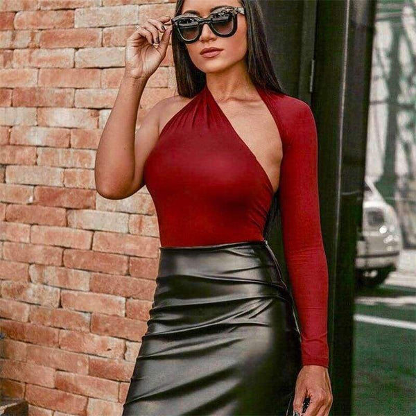 Planet Gates Women Sexy Bodysuits 2018 Autumn Winter Fashion Female Playsuits Backless Off Shoulder Asymmetry Club Jumpsuits For Women