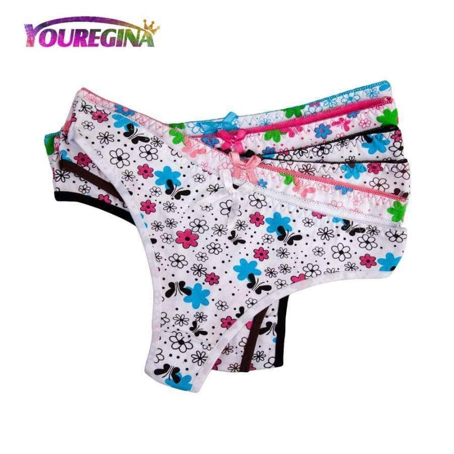 Planet Gates Women Sexy G-strings Thongs Underwear Cotton Panties Cute Flower Floral Print Ladies Lingerie for Women 6 pcs/lot