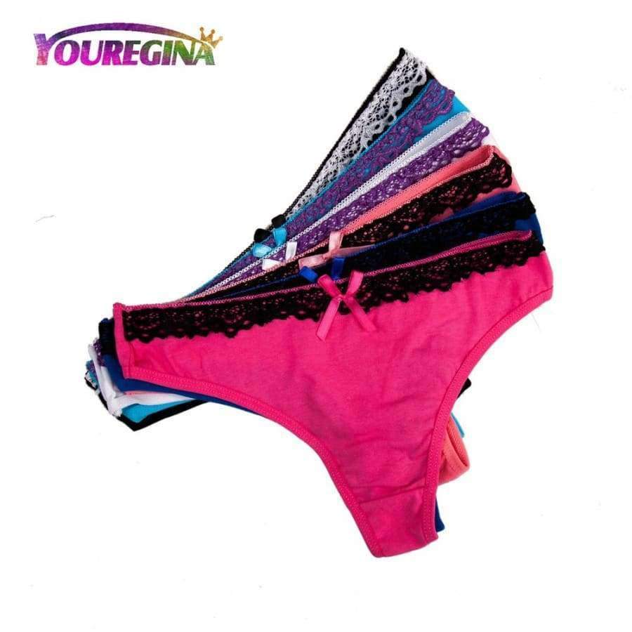 Planet Gates Women Sexy Lace Thongs G-strings Cotton Underwear Panties Ladies Knickers Lingerie for Women 6 pcs/lot