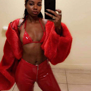 Planet Gates Women Sexy Shiny PU leather Leggings with Back Zipper Push Up Faux Leather Pants Latex Rubber Pants Jeggings Black Red