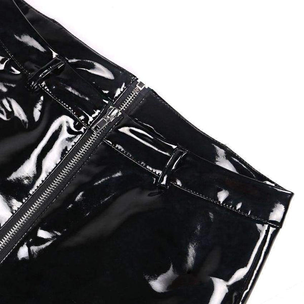 Planet Gates Women Sexy Shiny PU leather Leggings with Back Zipper Push Up Faux Leather Pants Latex Rubber Pants Jeggings Black Red