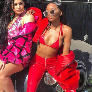 Planet Gates Women Sexy Shiny PU leather Leggings with Back Zipper Push Up Faux Leather Pants Latex Rubber Pants Jeggings Black Red