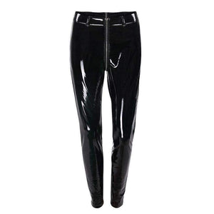 Planet Gates Women Sexy Shiny PU leather Leggings with Back Zipper Push Up Faux Leather Pants Latex Rubber Pants Jeggings Black Red
