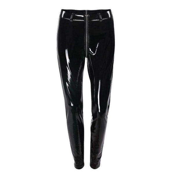 Planet Gates Women Sexy Shiny PU leather Leggings with Back Zipper Push Up Faux Leather Pants Latex Rubber Pants Jeggings Black Red