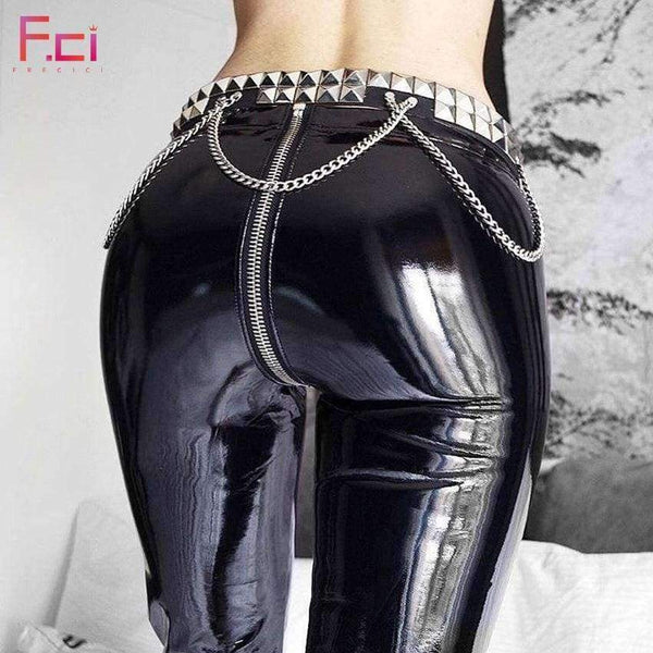 Planet Gates Women Sexy Shiny PU leather Leggings with Back Zipper Push Up Faux Leather Pants Latex Rubber Pants Jeggings Black Red