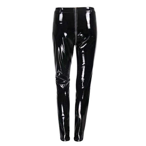 Planet Gates Women Sexy Shiny PU leather Leggings with Back Zipper Push Up Faux Leather Pants Latex Rubber Pants Jeggings Black Red