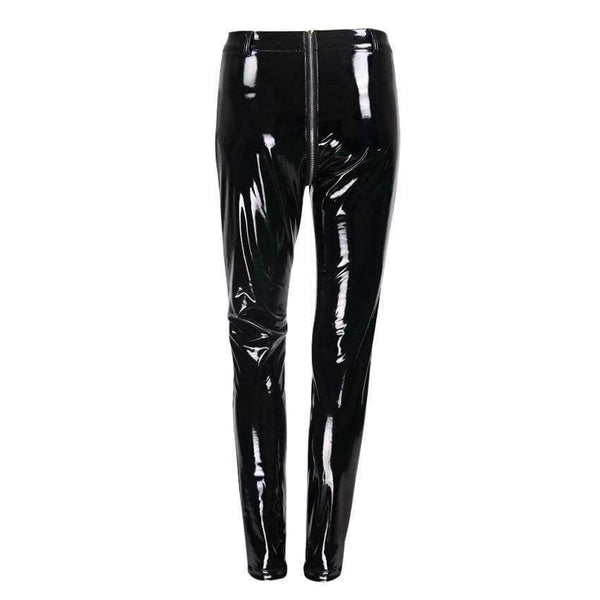 Planet Gates Women Sexy Shiny PU leather Leggings with Back Zipper Push Up Faux Leather Pants Latex Rubber Pants Jeggings Black Red