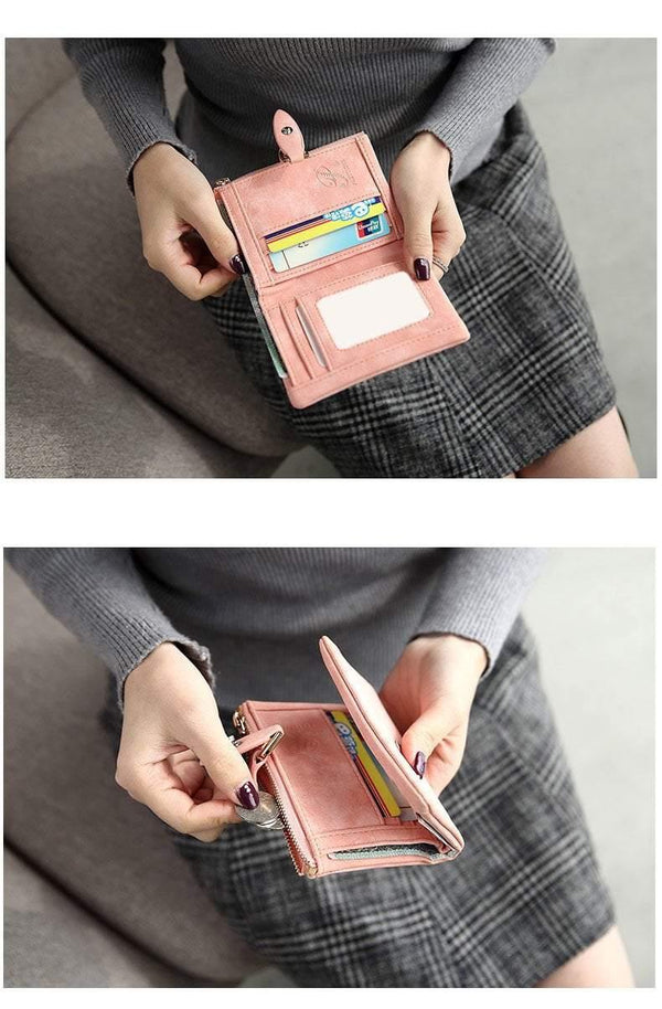 Planet Gates Women Short Purses Vintage PU Leather Lady Snap Fastener Short Clutch Wallet Small Matte Women Wallet Female Purse