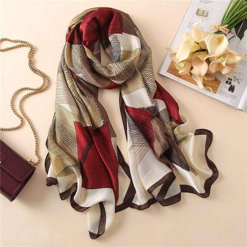 Planet Gates Women Silk Scarf Geometric Large Shawl Soft Blanket Wrap Fashion Luxury Print Foulard