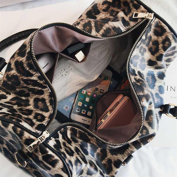 Planet Gates Women Sling Shoulder Handbag Large Capacity Leopard Crossbody Travel Bags PU Leather Weekend Duffel Messenger Bag Bolsas