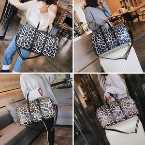 Planet Gates Women Sling Shoulder Handbag Large Capacity Leopard Crossbody Travel Bags PU Leather Weekend Duffel Messenger Bag Bolsas