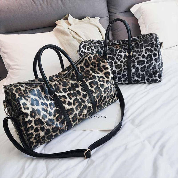 Planet Gates Women Sling Shoulder Handbag Large Capacity Leopard Crossbody Travel Bags PU Leather Weekend Duffel Messenger Bag Bolsas