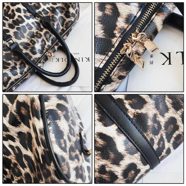 Planet Gates Women Sling Shoulder Handbag Large Capacity Leopard Crossbody Travel Bags PU Leather Weekend Duffel Messenger Bag Bolsas
