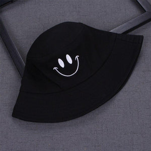 Planet Gates Women Smile Bucket Hat Double Sided Bucket Hat Smiling Face Unisex Fashion Bob Cap Hip Hop Gorro Men Summer Cap